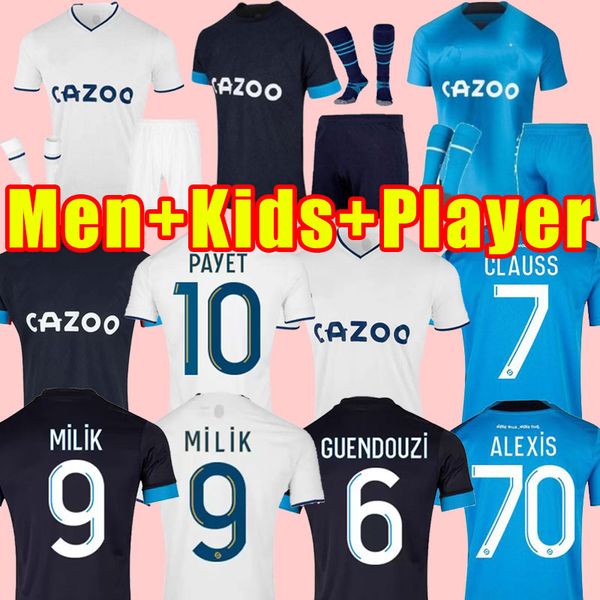 

22 23 marseilles soccer jerseys milik maillot foot guendouzi payet clauss gerson veretout alexis harit fans player version football shirts m, Black;yellow