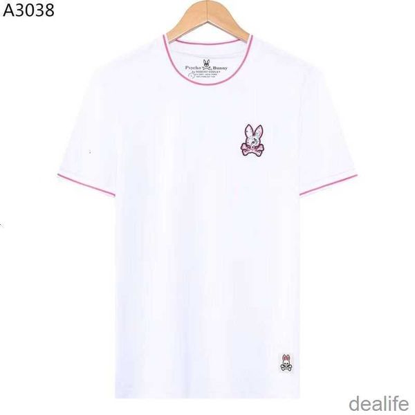 

psycho t shirt 2023 summer bunny skeleton rabbit cartoon embroidered round neck trendy rib short sleeve t-shirt tees cih7, White;black