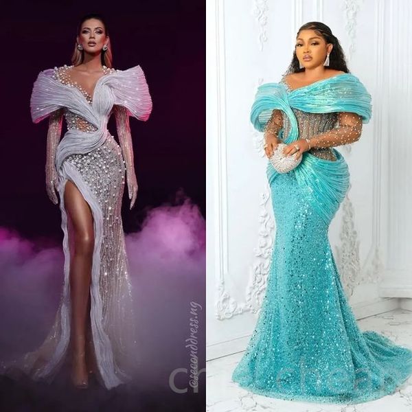 

2023 may aso ebi luxurious mermaid prom dress beaded sequined lace evening formal party second reception birthday engagement gowns dress rob, Black