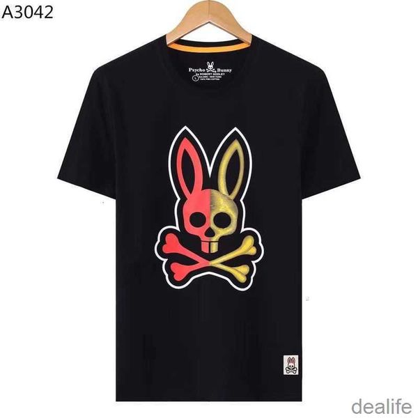 

2023 spring/summer new psycho bunny skull rabbit rib neck short sleeve printed pattern fashion brand t-shirt pure cotton embroidery high gra, White;black