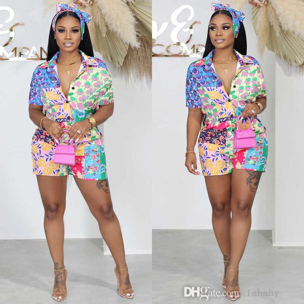 

tracksuit women beach two piece pants fashion print short sleeve shirt and shorts sets 2pcs outfits casual suit, Gray