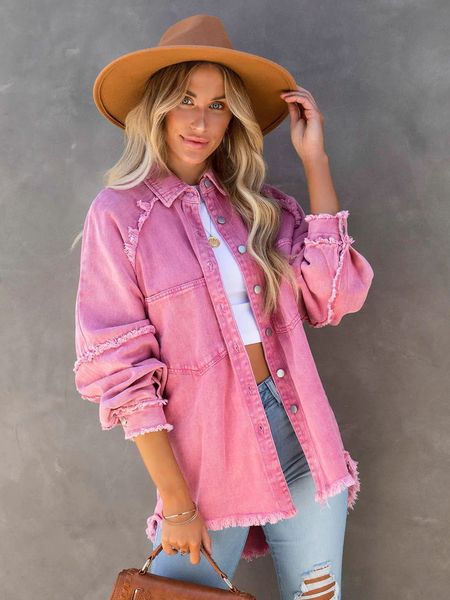 

women's jackets fashion loose turn-down collar denim jacket coat women casual denim jacket long sleeve tassel solid washed a1889 23050, Black;brown