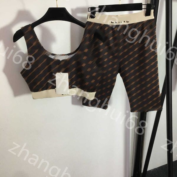 

23ss women tracksuit womens designer clothing yoga suit logo print letter webbed closed waist suspender vest stretch slim five cent shorts s, Gray