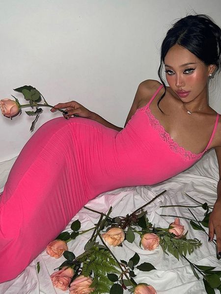 

party dresses rose red lace long slip women strap backless slim maxi summer elegant sleeveless evening club sundress 230508, White;black