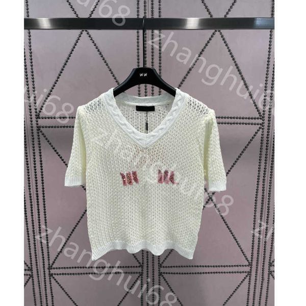

23ss womens knits womens designer clothing v-neck hollowed out sequin double-layer embroidery alphabet pullover knitted womens clothes a1, White