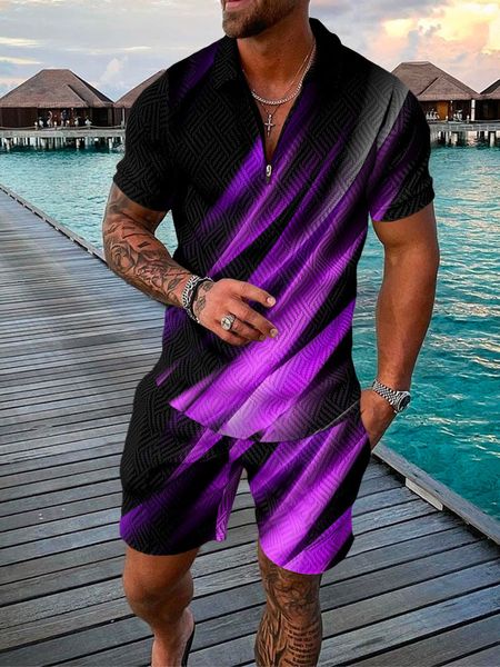 

men's tracksuits men's tracksuit casual summer short sleeve polo shirt and shorts suit two-piece set male clothing streetwear clot, Gray