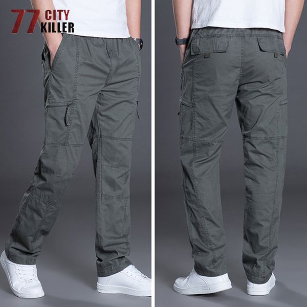 

men's pants 77city killer casual pants men plus size 5xl 6xl cotton breathable joggers men military straight multi-pocket work trousers, Black