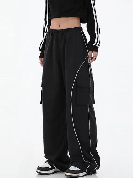 

women s pants s y2k drawstring loose cargo women 2023 spring low waist mopping sweatpant trousers female streetwear wide leg joggers pant 23, Black;white