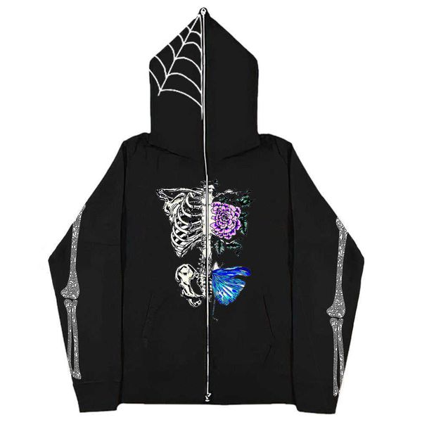 

men's hoodies sweatshirts dark butterfly goth harajuku large size zipper hoodie t230508, Black