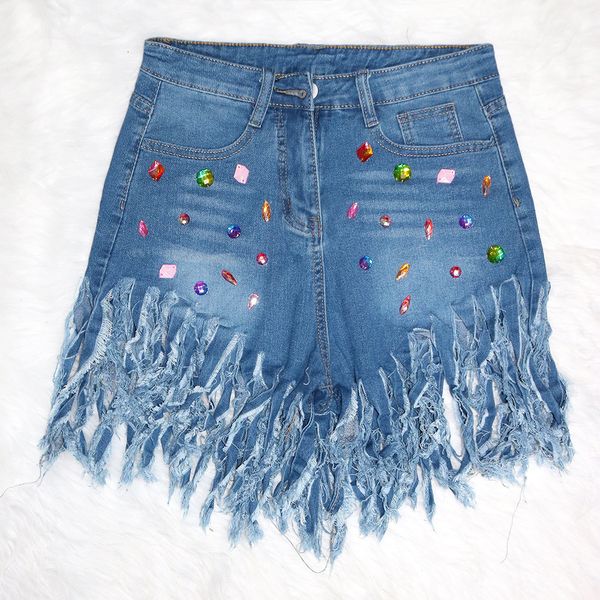 

womens shorts fashion summer streetwear fake colored diamond tassel bottoms casual jean denim 230506, White;black