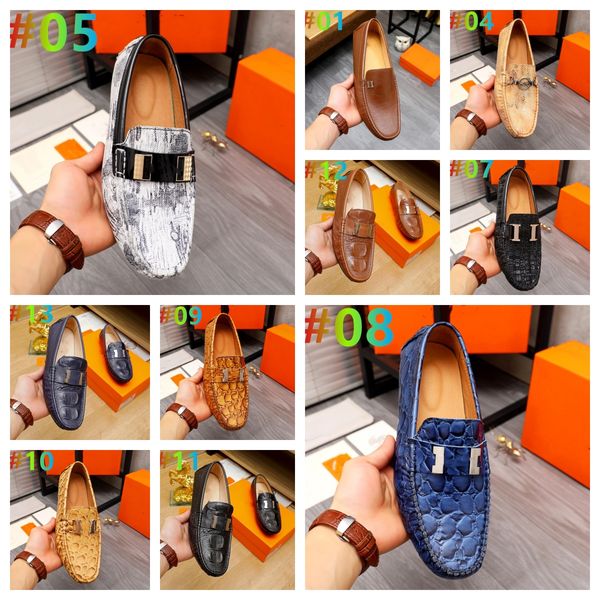 

h designer mens loafers leather moccasin crocodile style footwear fashion slip on flats driving casual glossy shoes classical size 38-46, Black