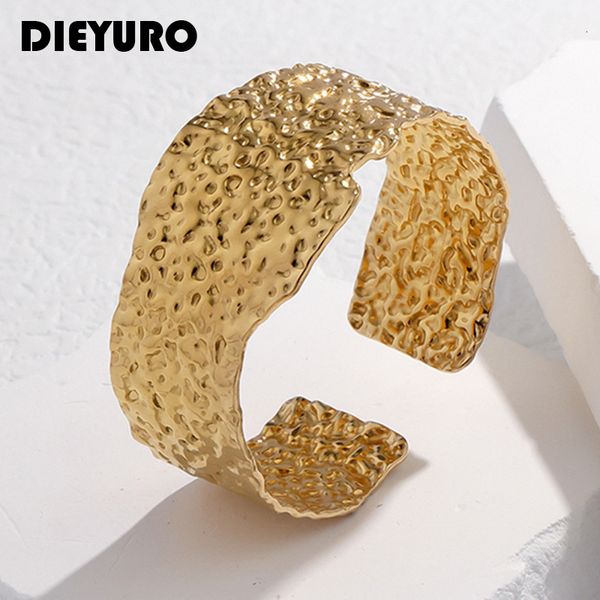 

charm bracelets dieyuro 316l stainless steel wide irregular cuff bracelet for women girl trend adjustable bangle nonfading jewelry gift 2305, Golden;silver