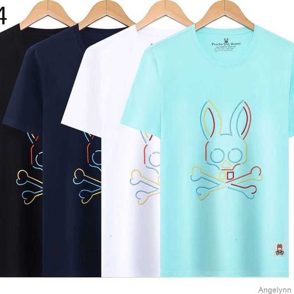 

psycho bunny t shirt 23 summer skull rabbit full embroidered round neck casual short-sleeved t-shirt fashion brand pure cotton men's v8, White;black