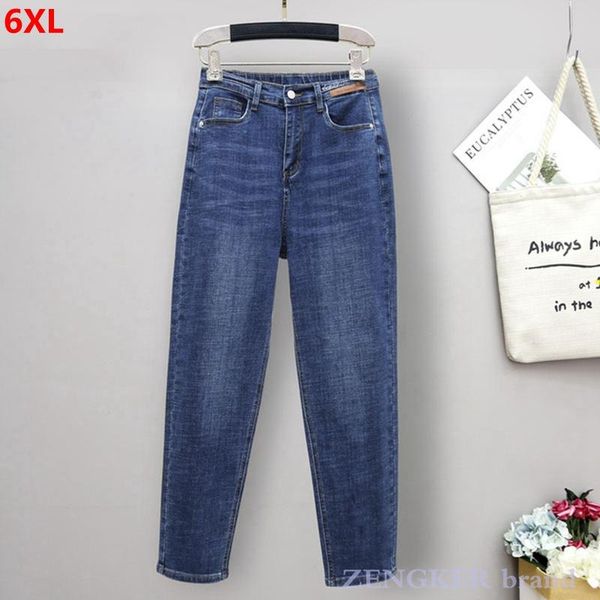 

jeans plus size new elastic waist sister jeans women loose harem pants 5xl 6xl high waist pants jeans for women denim, Blue