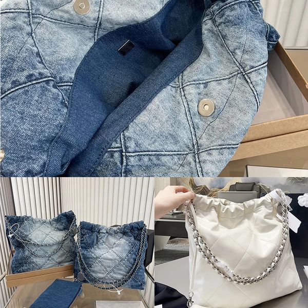 

designer garbage totes shoulder bag 41x35cm women fashion large tote denim blue string bucket leather thread summer l big rubbish garbage ha