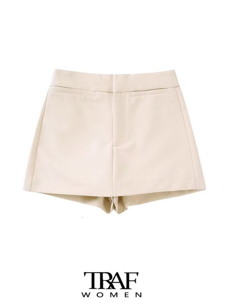 

womens shorts traf women fashion front false welt pockets skirts vintage high waist zipper fly female skort mujer 230506, White;black