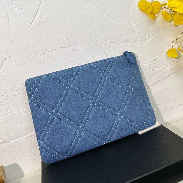 

womens designer classic blue denim clutch bags large capacity bicolore quilted diamond lattice crad holder large capacity outdoor pouch 30x2