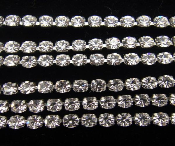 

20yardsr high density ss6 2mm ss8 25mm ss10 28mm ss12 3mm ss16 4mm clear crystal rhinestone silver chain sew on glue on trim6140443, Black