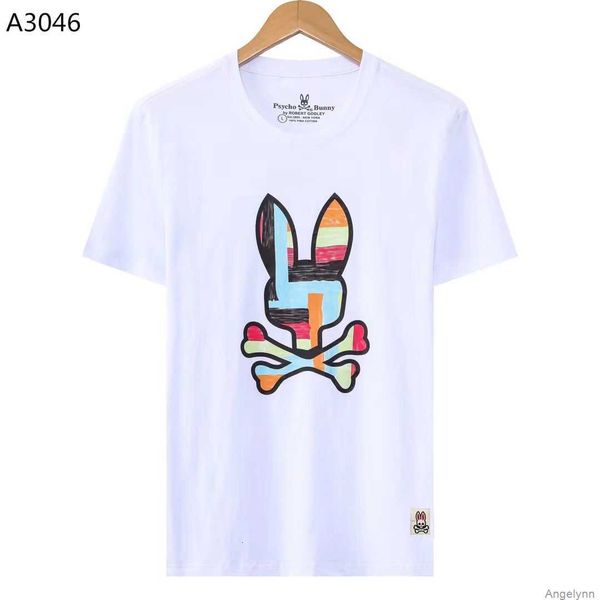 

psycho spring/summer bunny tshirt skull rabbit full patch round neck casual short sleeve t-shirt fashion brand pure cotton men's style, White;black