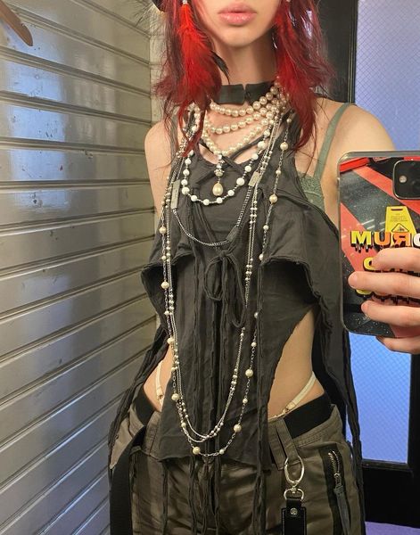 

camisoles tanks japan summer design grunge dark halter multi bandage sashes personality hooded camis gothic holes camisole 230508, Black;white
