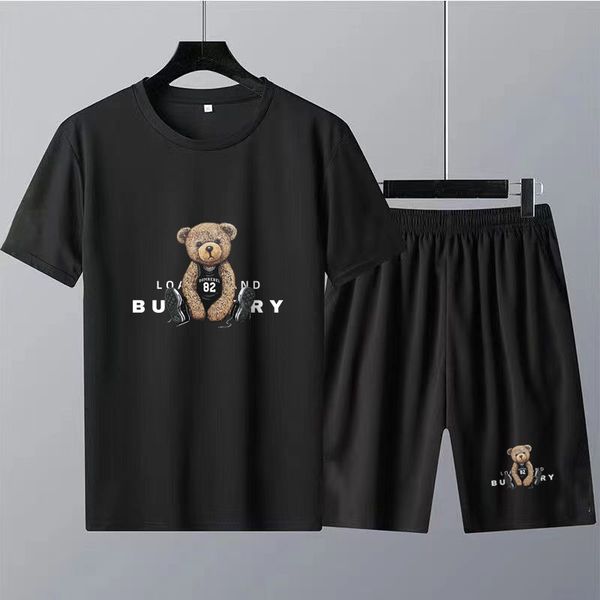 

men's tracksuits fashion summer men's t-shirts set cotton luxury brand quality shorts tracksuit 2 piece outfits print man clothes, Gray