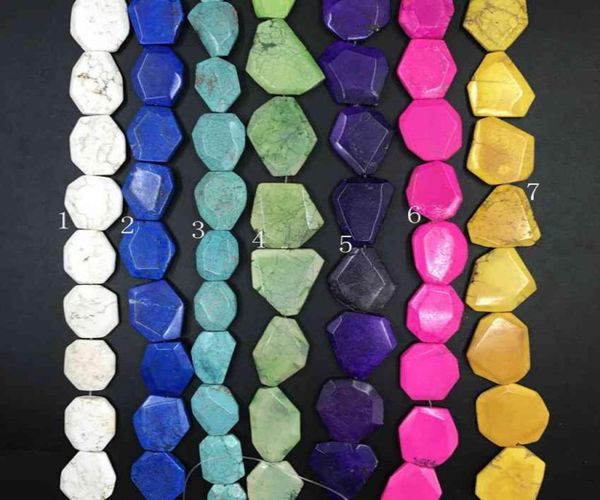 

7 color choice natural turquoises howlite faceted slab nugget loose beadscut magnesite stone gems slice pendants jewelry making8544054, Black