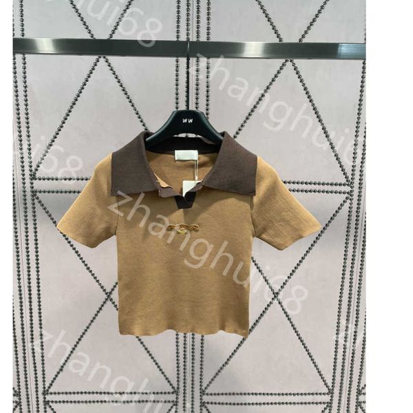 

23ss womens designer clothing womens knits spring and summer new color matching polo neck logo embroidery short style knitted womens clothes, White