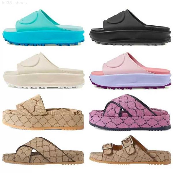 

luxury designer platform slipper thick bottom womens sandal interlocking g beach slippers rubber slides retro summer vintage macaron color w, Black