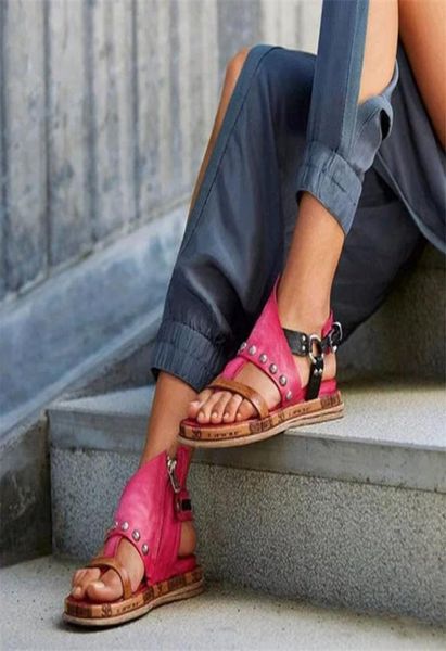 

summer women flat sandals buckle strap platform open toe gladiator female sandals zip thick bottom fashion rome ladies shoes6283783, Black