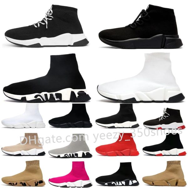 

2023 sock shoes men women graffiti white black red beige pink clear sole lace -up neon yellow mens womens socks speed runner trainers flat p