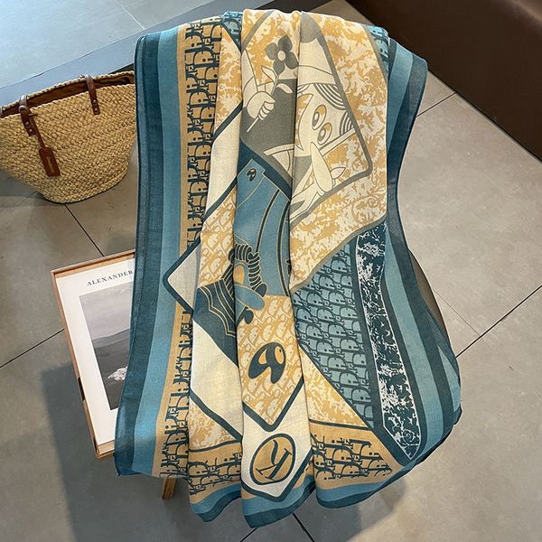

fashion brand women's scarf literary and intellectual cotton hemp selling silk scarf silk scarf multi-color shawl show skin color beaut, Blue;gray