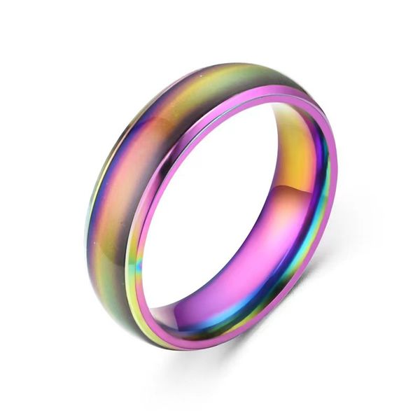 

6MM Width Stainless Steel Mood Band Ring Colorful Color Change Rings Jewelry for Gift