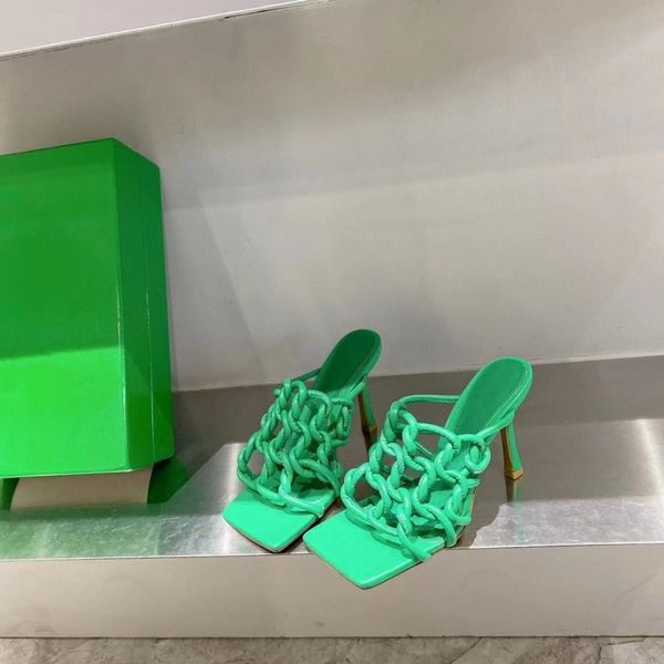 

202 women's spring and summer european new square-toe woven sandals fashion slim high-heeled walking shoes, Black