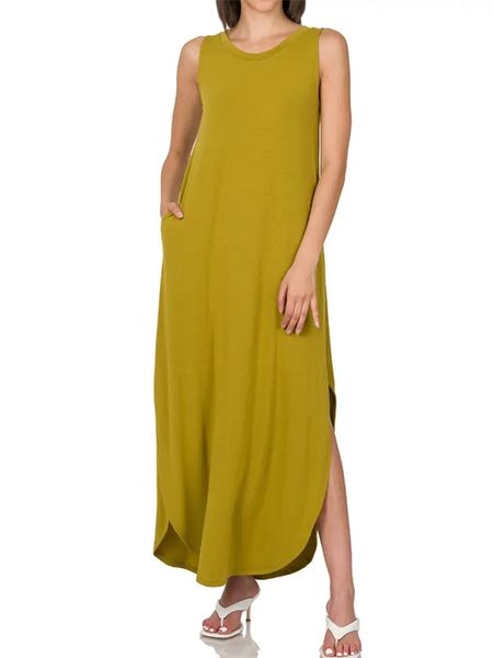 

sleeveless maxi dress side slits pockets, Black;gray