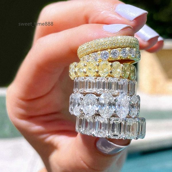 

luster gra bridal 14k 18k gold custom 5mm 3ct oval emerald pear heat cut moissanite engagement eternity band ring for wedding, Silver
