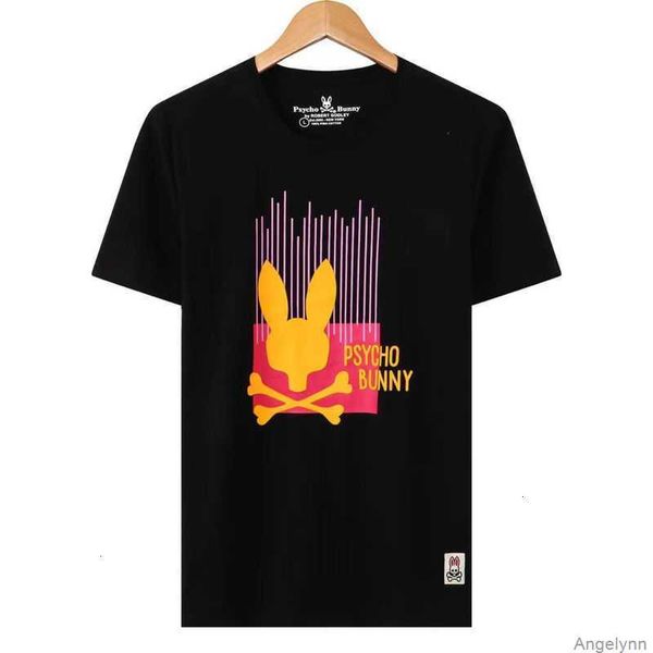 

2023 new psycho bunny versatile summer men's and women's embroidery printed skull rabbit short sleeve t-shirt pure cotton tide bra, White;black