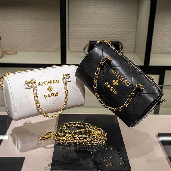 

purses brand personalized genuine leather pillow bag cowhide small fragrance fashion golden ball chain letter cylinder