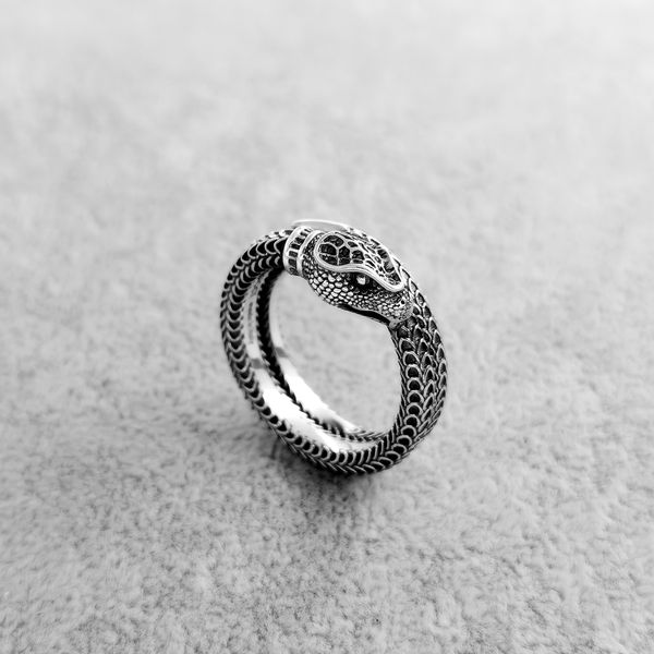 

2023 new 925 sterling silver ring turquoise snake ring letter g ring snake ring tiger trend domineering wide ring suitable for original retr, Slivery;golden
