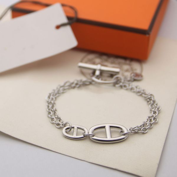 

double chain 925 silver bracelet for men and women niche design ot clasp minimalist style personalized hand jewelry, Black