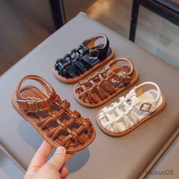 

sandals 2023 summer baby girls sandals kids beach shoes comfortable children casual woven sandals cut-outs princess shoes size 22-31, Black;red