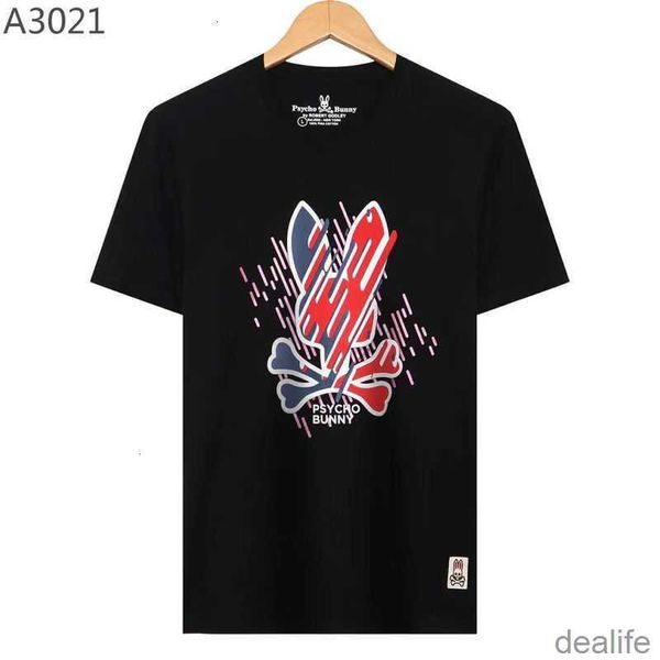 

23 new psycho bunny tshirt skeleton rabbit flocking printing cartoon embroidery pattern short sleeve fashion brand casual men and women 57my, White;black