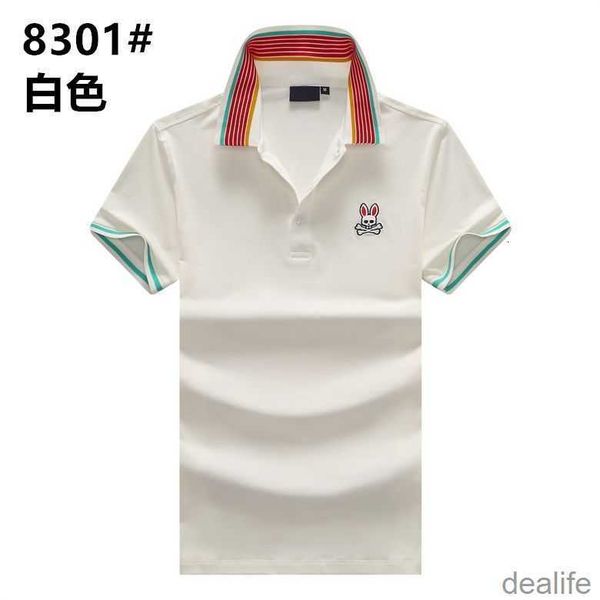 

psycho bunny polo shirt men's short sleeve t-shirt 2023 summer fashion solid collar skull rabbit half plus size business g28o, White;black