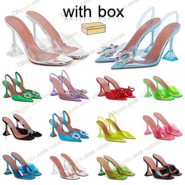 

with box womens amina muaddi sandals luxury designer dress shoes bowknot crystal diamond decoration transparent pvc wine cup heels sunflower, Black