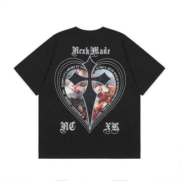 

american hip hop gothic letter love printing short sleeve t-shirt men's fashion brand loose versatile half sleeve top, Black;white