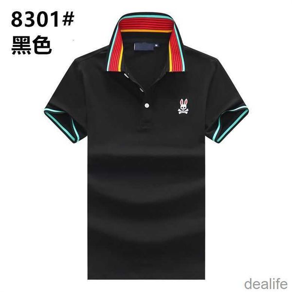 

summer new style psycho bunny men's polo shirt short sleeved t-shirt lapel casual skull rabbit half sleeve handsome with collar tmlc, White;black