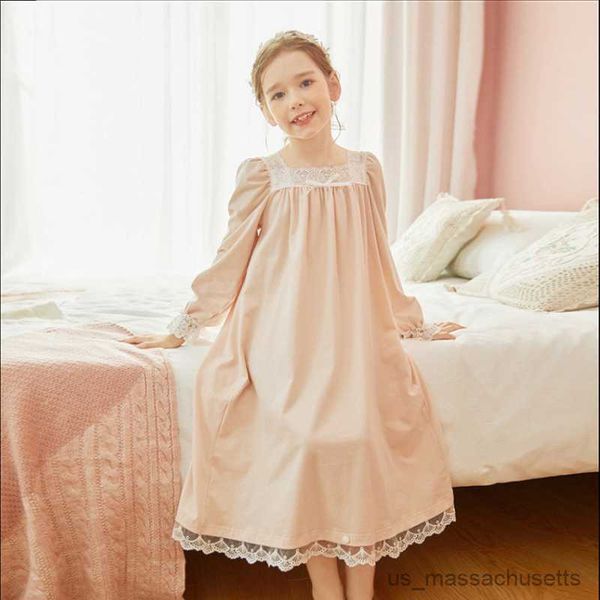

pajamas cute children girl's pink princess sleepshirts lace square neck nightgowns.vintage toddler kids nightdress sleepwear, Blue;red