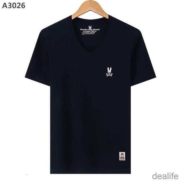 

psycho bunny 23 summer new fashion brand skull rabbit short sleeve embroidery logo versatile t-shirt pure cotton casual men and women q40o, White;black