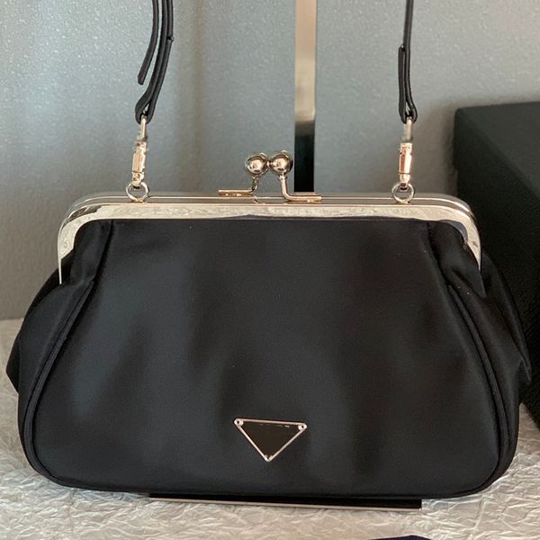 

vintage re-nylon women designer hasp bag enameled metal triangle adjustable leather strap silver balls shoulder handbag luxury tote sacoche