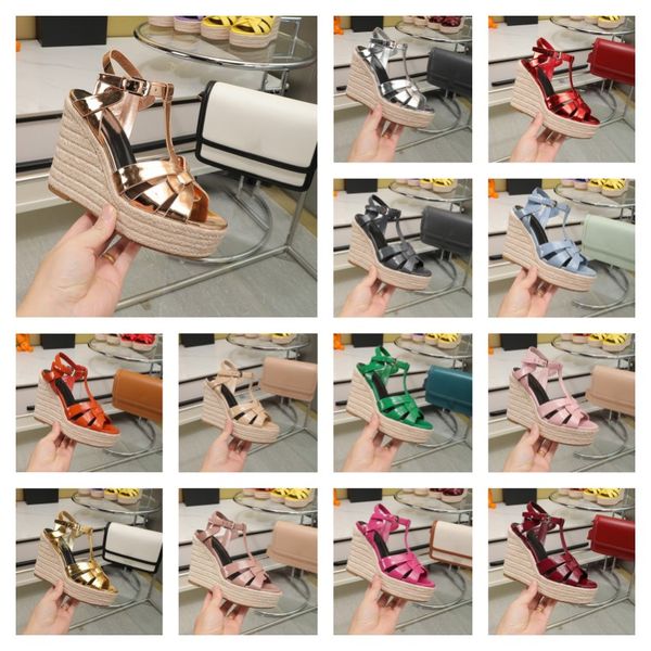 

2023 high heeled hemp rope woven platform sandals thick bottom twine braided cross strap wedge fisherman shoes designer tribute wedges cassa, Black