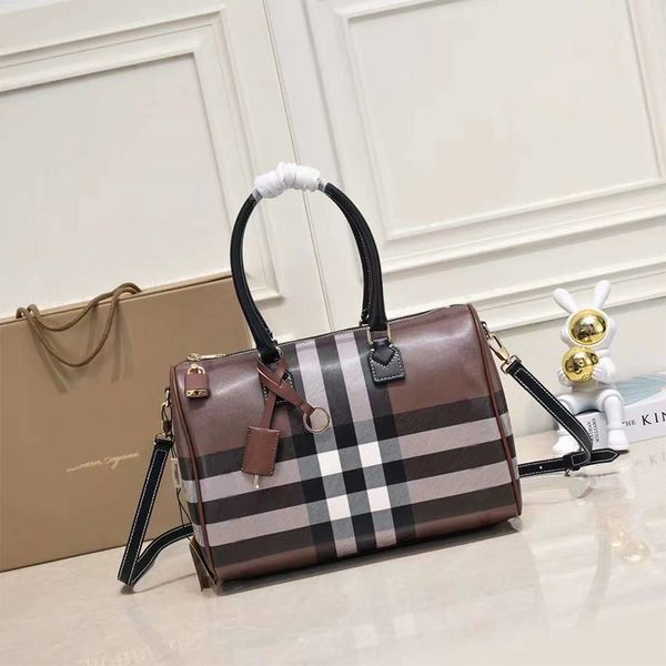 

checkered hobo shopping bag tote bags women handbag crossbody fashion real leather cowhide toothpick pattern patchwork tartan zipper removab